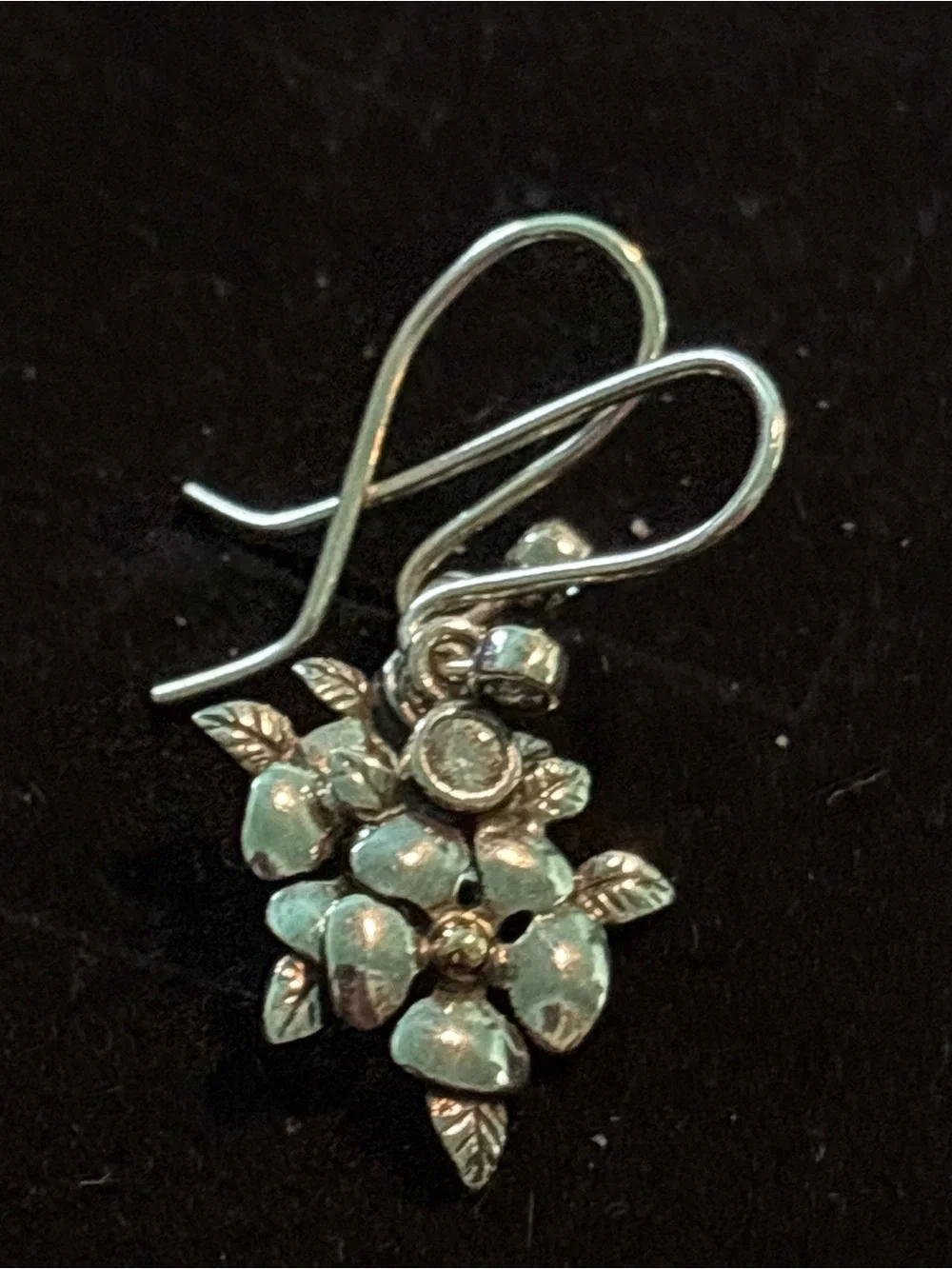 Pandora Silver Floral Drop Earrings with Gold Accent